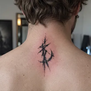 Abstract blackwork sketch style neck tattoo