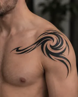 Blackwork tribal swirl shoulder tattoo