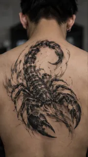 Black and grey scorpion with ink wash back tattoo