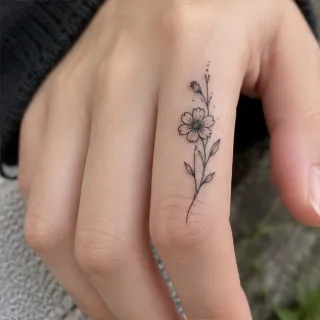Fine line floral stem finger tattoo