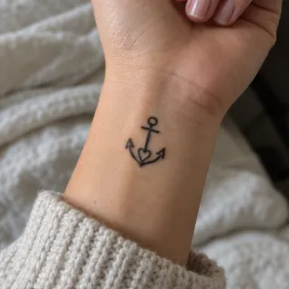 Minimalist anchor and heart symbol wrist tattoo