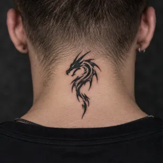 Small tribal dragon neck tattoo