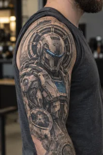 Sci fi mechanical robot armor upper arm tattoo