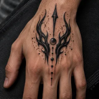 Blackwork abstract tribal and dotwork hand tattoo