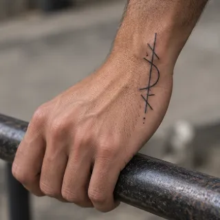 Minimalist geometric line and dot hand tattoo