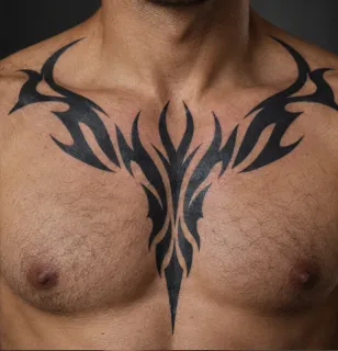 Blackwork tribal chest and collarbone tattoo