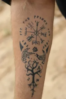 Norse vegvisir compass and tree of life forearm tattoo