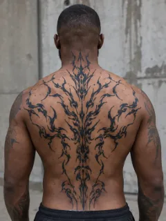 Abstract blackwork spine and back tattoo