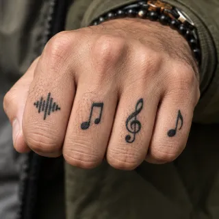 Minimalist music notes and sound wave finger tattoo