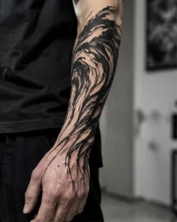 Abstract blackwork ink flow forearm tattoo