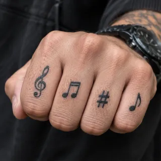 Musical notes and symbol knuckle tattoo