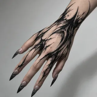 Abstract blackwork organic flow hand tattoo