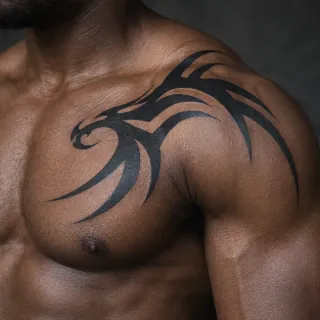 Black tribal eagle chest and shoulder tattoo