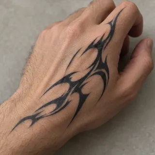 Blackwork tribal style abstract hand tattoo
