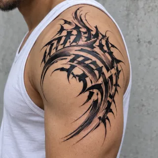 Abstract blackwork brushstroke style shoulder tattoo