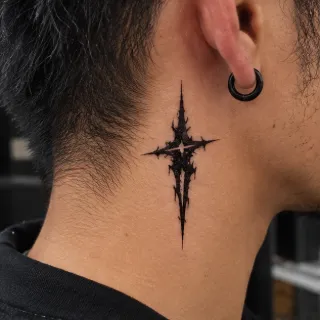 Blackwork abstract star symbol neck tattoo