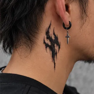 Abstract blackwork brushstroke style neck tattoo