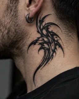 Blackwork tribal style abstract neck tattoo