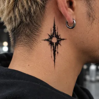Blackwork abstract star symbol neck tattoo