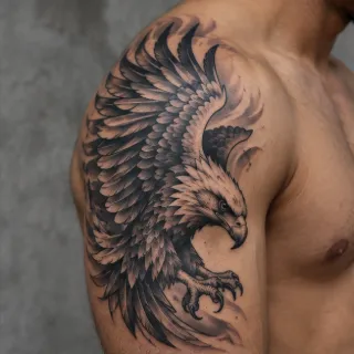 Black and grey eagle shoulder tattoo