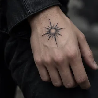 Fine line north star compass hand tattoo